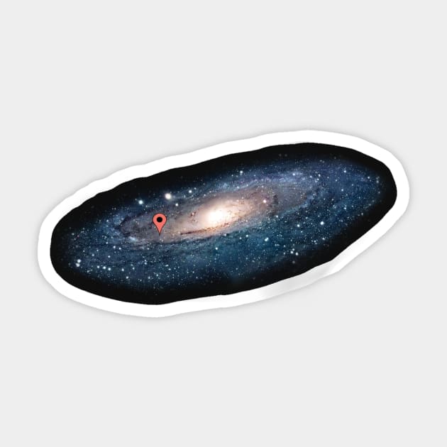 I live here, andromeda galaxy edition. Sticker by Random stuff